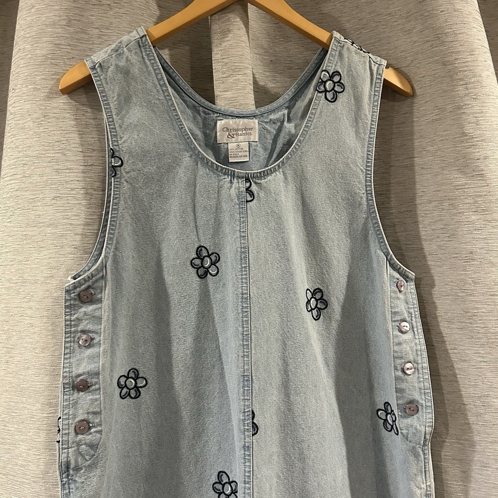 Christopher & Banks Daisy Embroidered Denim Dress‎ Size Medium - Picture 2 of 4